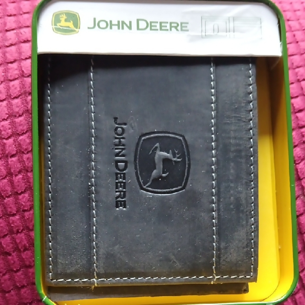 John Deere Black Leather Money Clip